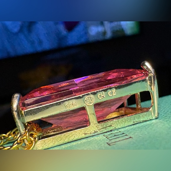 Massive Emerald Cut Pink Tourmaline Sapphire? Pendant 925 Gold Pl 24” GF Chain - Picture 4 of 10